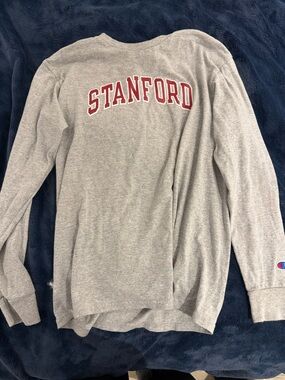 Champion Stanford Gray Crewneck Sweatshirt with Red Logo